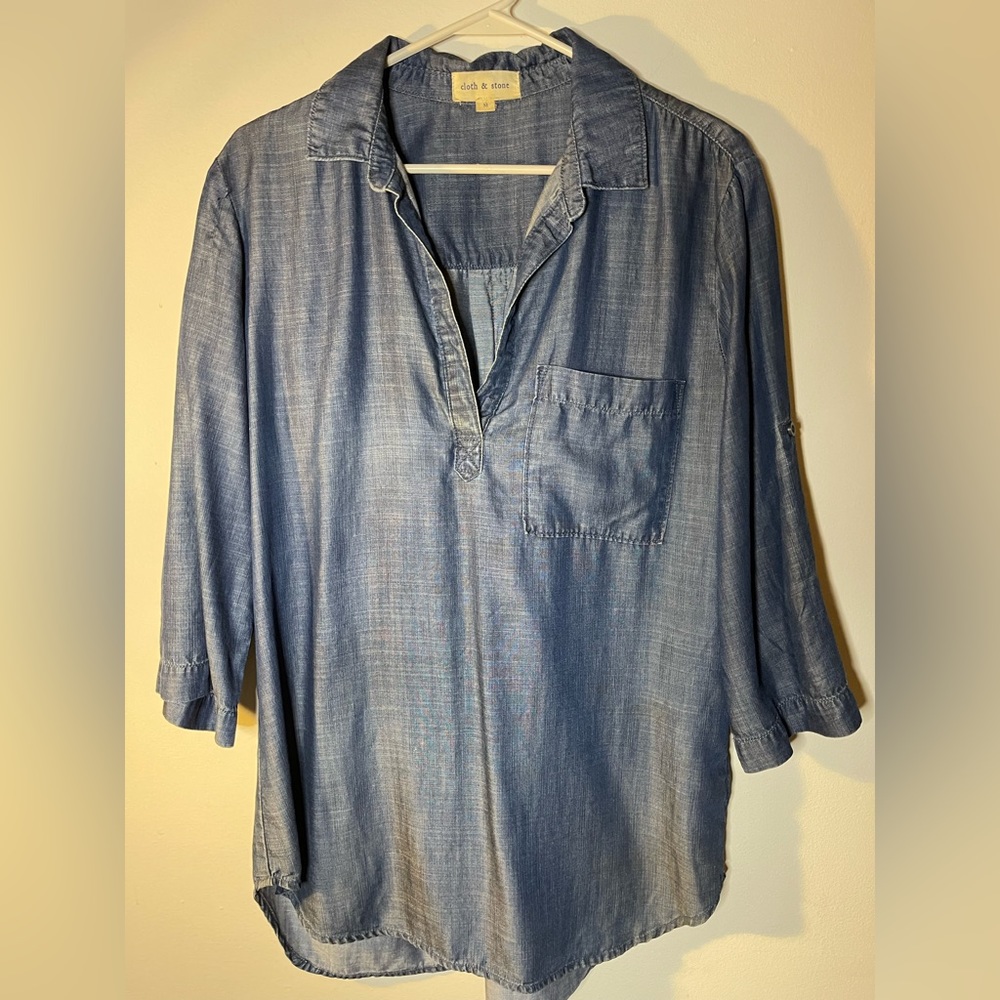 Blue Chambray Cloth & Stone Tunic 100% Tencel size M